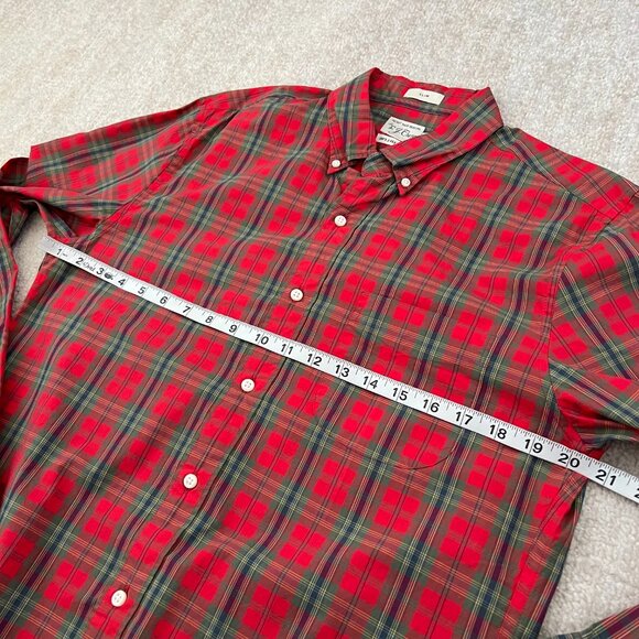 J. Crew Slim Fit Plaid Red Green Button Down Long Sleeve Shirt M - Picture 6 of 7